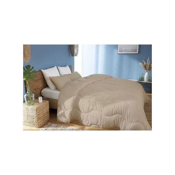 Couette - Sensation Duvet - Beige Sable - Microfibre Antiallergique - 160x220cm - 1Place+1TO Offert