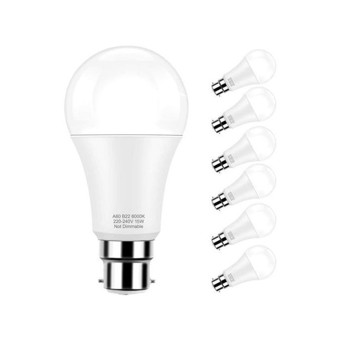Lot de 6 ampoules LED B22, 9W (806 lumens équivalant à 100 W), Lumière Jaune