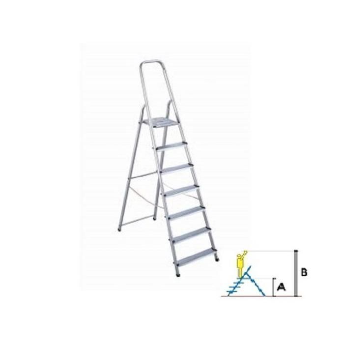 Escabeau - Aluminium - 7 marches - Antidérapant - Pliable - Sécurisé