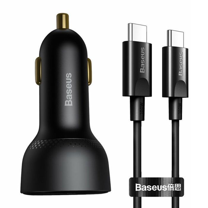 Chargeur de Voiture USB C - Baseus - 100W - Super Rapide - Compatible avec Ordinateur Portable - Noir