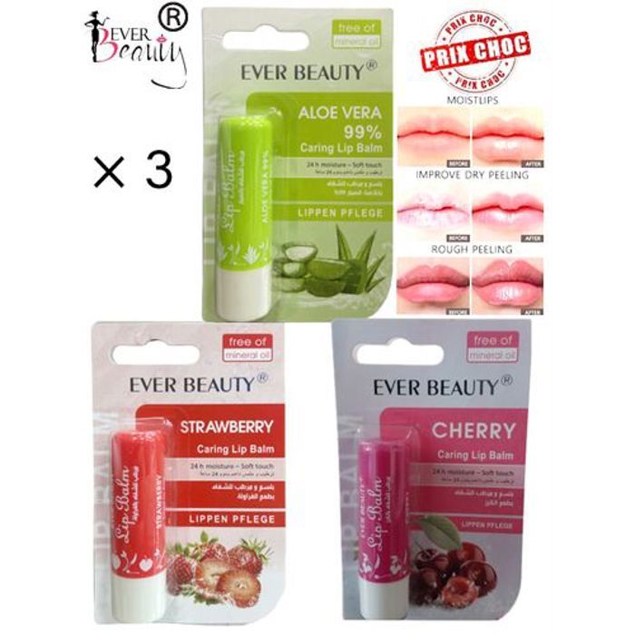 Baumes à lèvres - EVER BEAUTY - Hydratante - Aloe Vera - Cerise - Fraise