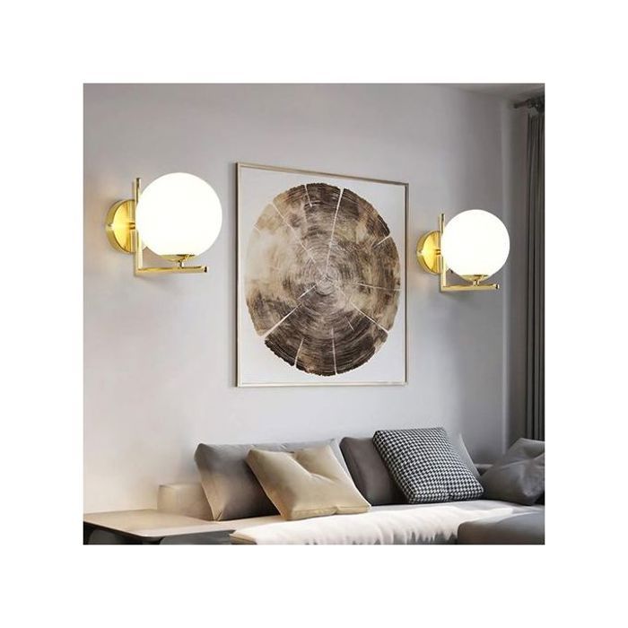 Applique murale moderne en verre à LED simple E27 avec boule blanche (doré)