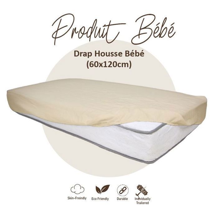 Drap housse bébé Beige sable 60x120cm -- Doux & Antiallergique
