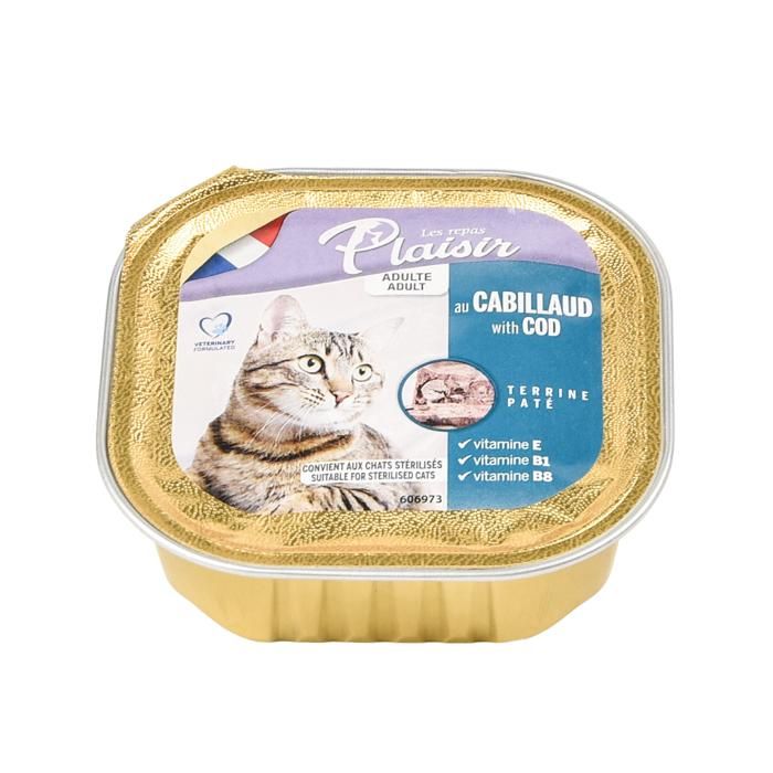 PATE CHAT STERILISES AU CABILLAUD 100G LES REPAS