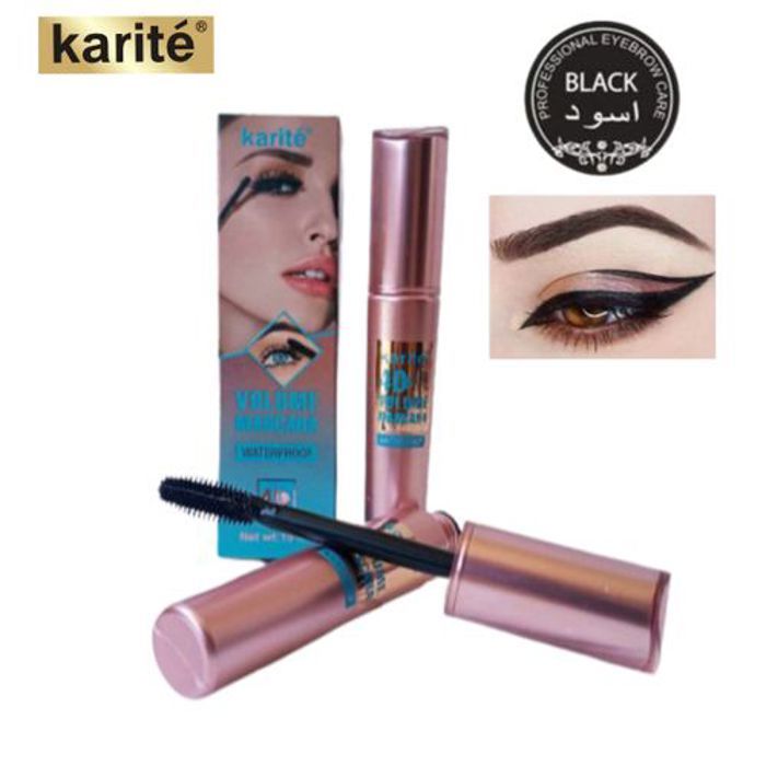 Mascara - KARITÉ - Mascara 4D Très Noir Super Volume - Waterproof - Application Facile - Résistance Élevée