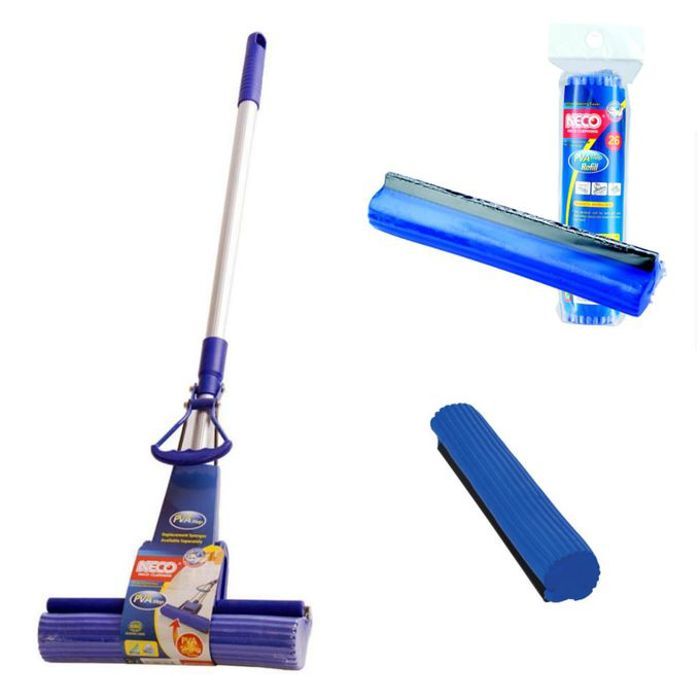 Neco Serpillière de Nettoyage des Sols- Manche Télescopique en acier 26cm+ recharge gratuit