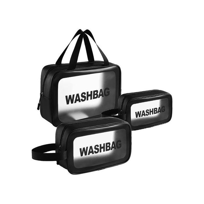 Pack 3Pcs Sac de Maquillage Large avec 2 Trousse Washbag Transparent
