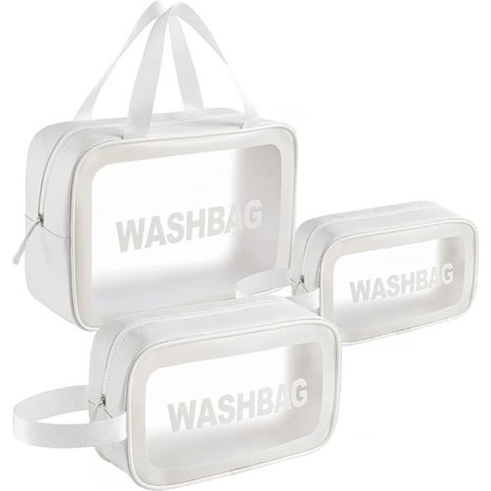 Pack 3Pcs Sac de Maquillage Large avec 2 Trousse Washbag Transparent
