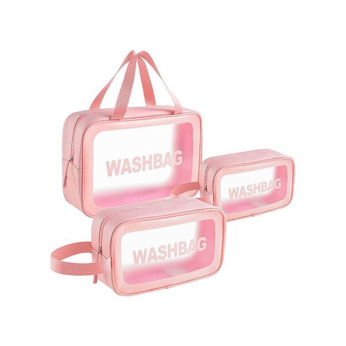 Pack 3Pcs Sac de Maquillage Large avec 2 Trousse Washbag Transparent