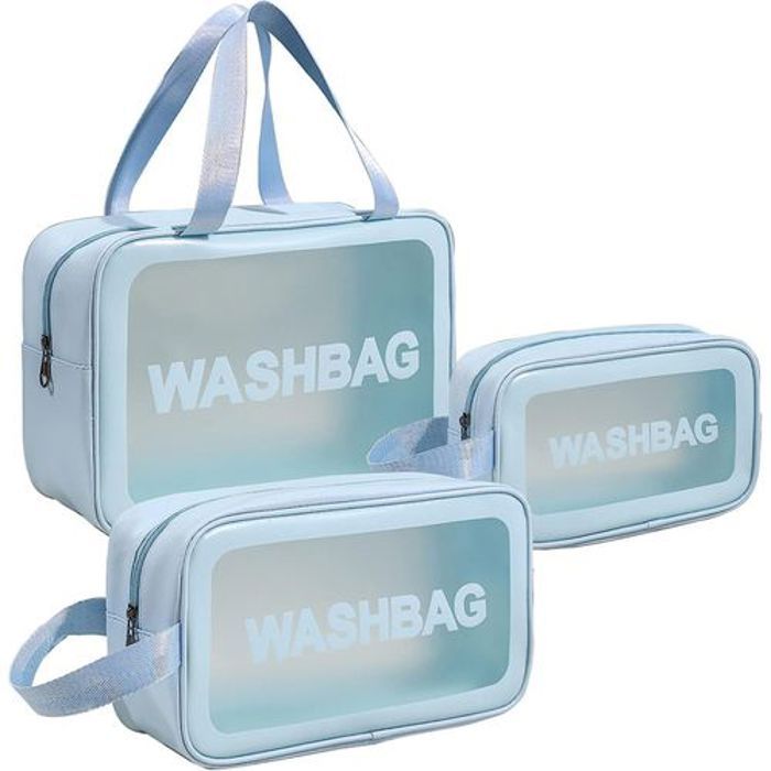 Pack 3Pcs Sac de Maquillage Large avec 2 Trousse Washbag Transparent