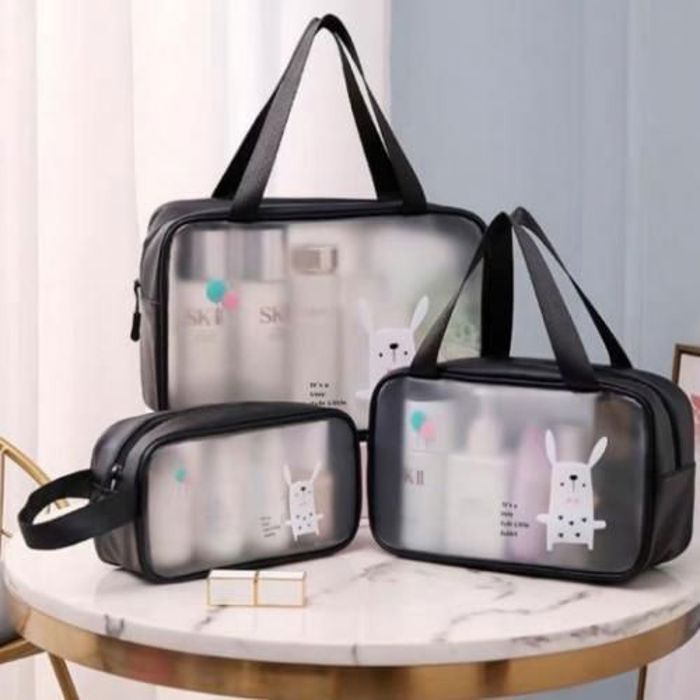 Pack 3Pcs Sac de Maquillage Large Et Moyen avec Trousse Cute Rabbit Transparent