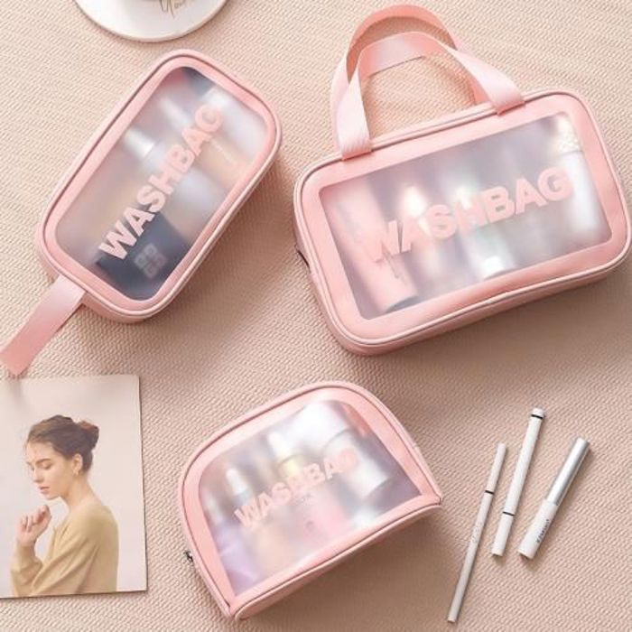 Pack 3Pcs Sac de Maquillage avec 2 Trousse Washbag Transparent
