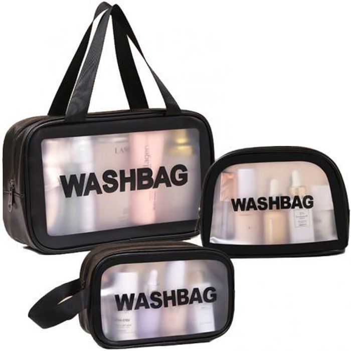 Pack 3Pcs Sac de Maquillage avec 2 Trousse Washbag Transparent
