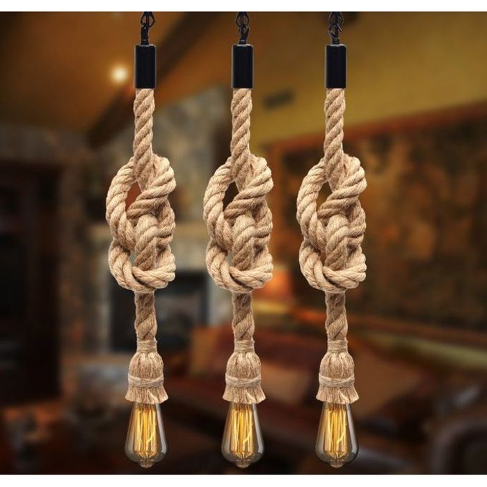 Lot 3 Suspensions Corde en Chanvre Vintage Luminaire de Plafond + 3 Lampes ST64 Offerte