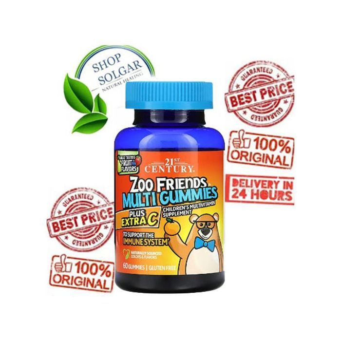 multivitaminées Zoo Friends, vitamine C supplémentaire, Mutlivitamines pour enfants, 60 gommes