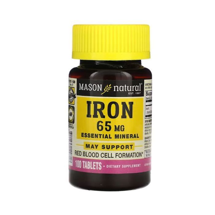 Iron (Fer), 65 mg, Le fer est un composant important de l'hémoglobine 100 comprimés