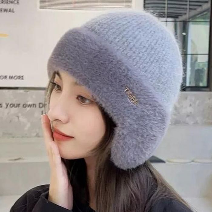 Chapeau d'hiver en fausse de lapin Protection pour tête et oreilles pour femmes