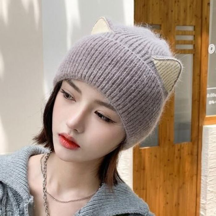 Bonnet en tricot pour femmes de chat chaud