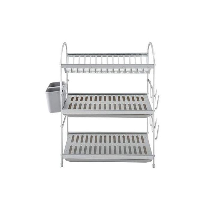 Égouttoir à vaisselle - Sakura - Aluminium - 3 niveaux - 49.7 x 24 x 51.7 cm - Bac de goutte double