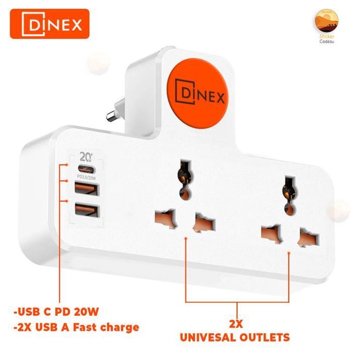 DINEX Rallonge Multiprise mural Avec 3 Ports USB C PD 20W & 2X USB A QC 3.0