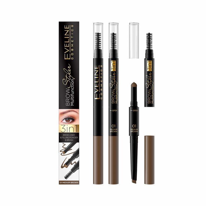 Crayon à sourcils - N°2 - Marron - Multifonction 3 en 1 - Embout crayon et éponge - Peigne inclus