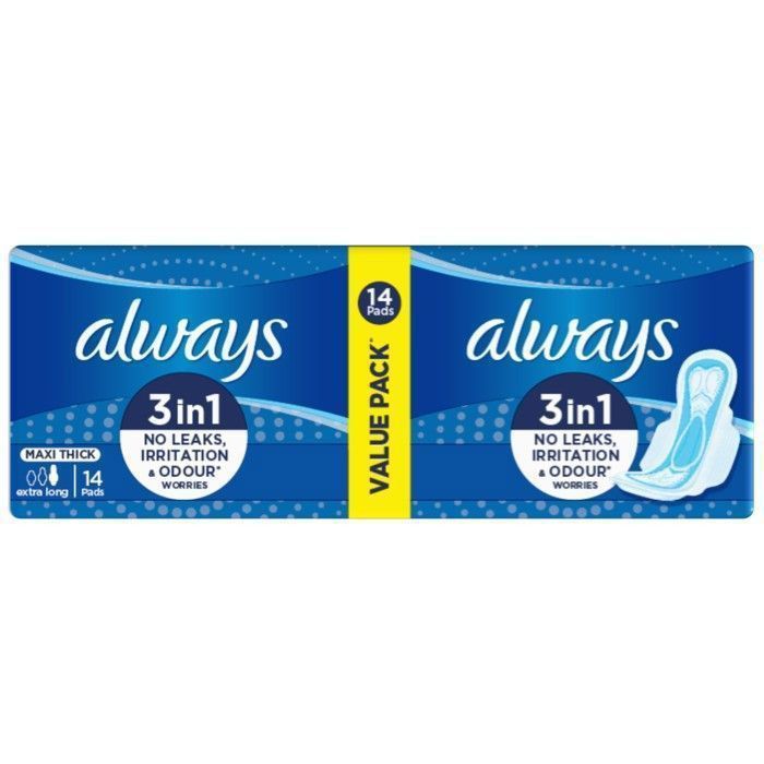 Always Serviettes Hygiéniques Maxi Epaisses 3en1 Extra Long - 14 unités