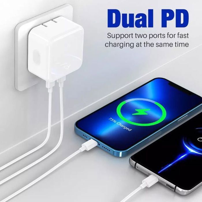 Chargeur iphone 35W à double port USB-C Interface de Sortie: 2 ports C Chargeur Pour iPhone 13 /14