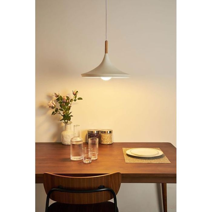 Suspension Luminaire Blanc Nordique bois + Ampoule ST64 Offerte