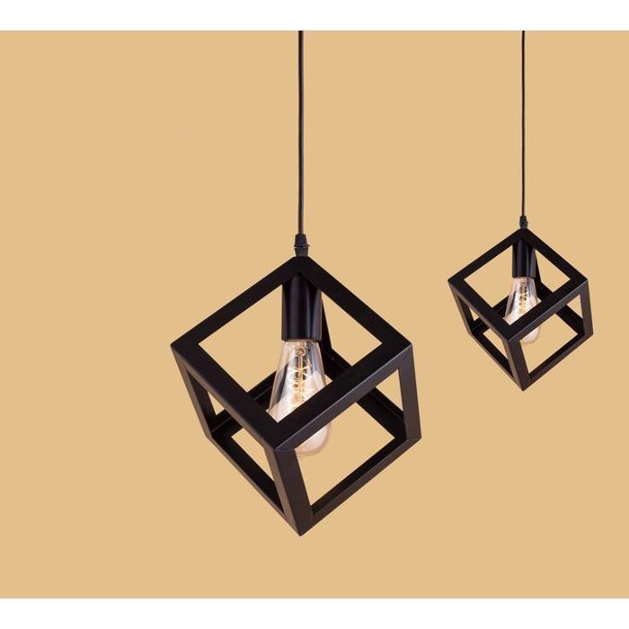 Suspension Cube Noir + Ampoule à Filament LED 6W