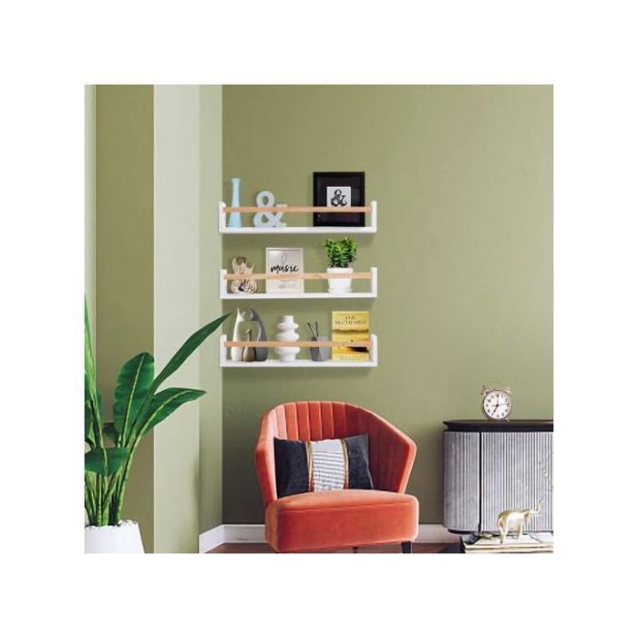 Étagères flottantes - Non spécifié - 3 étagères blanches - Bois massif - Décoration chambre enfant - Mixte