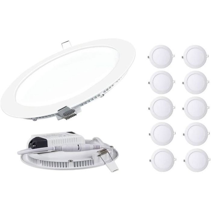 Lot 10 Spot 3W Panel LED rond encastrable Lumière Blanche 6500k