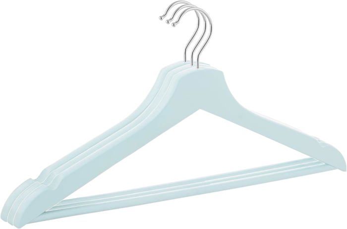 Cintres en Bois d'érable - Lot de 3 - Anti-dérapant - Couleur Bleu - Haute Qualité