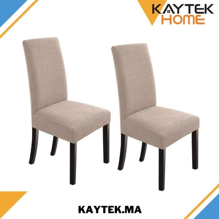 8 x Housse de Chaise Extensible à Tissu Jacquard - Beige Sable