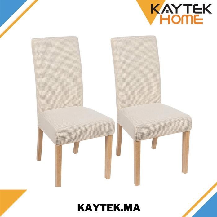 2 x Housse de Chaise Extensible à Tissu Jacquard - Beige