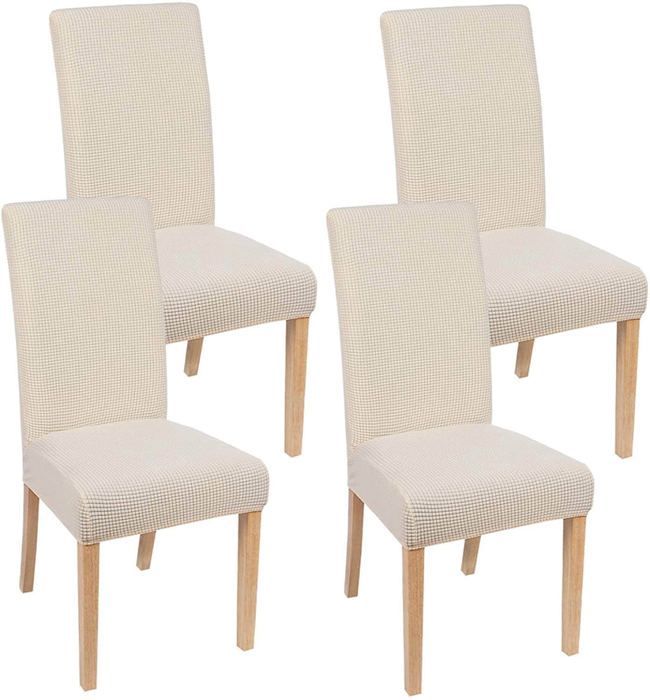 4 x Housse de Chaise Extensible à Tissu Jacquard - Beige
