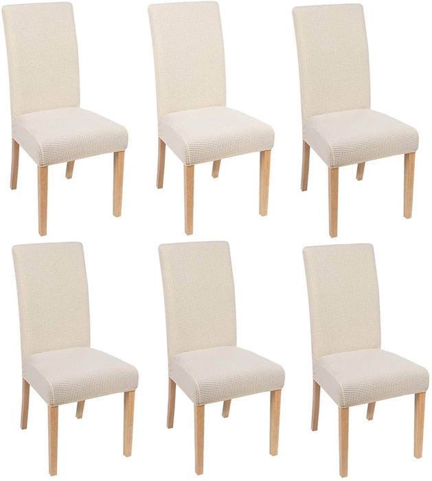 6 x Housse de Chaise Extensible à Tissu Jacquard - Beige