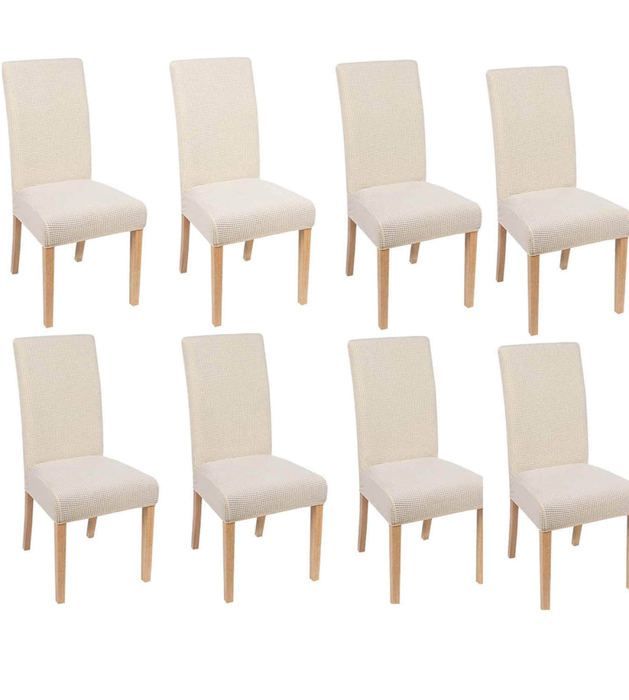 8 x Housse de Chaise Extensible à Tissu Jacquard - Beige