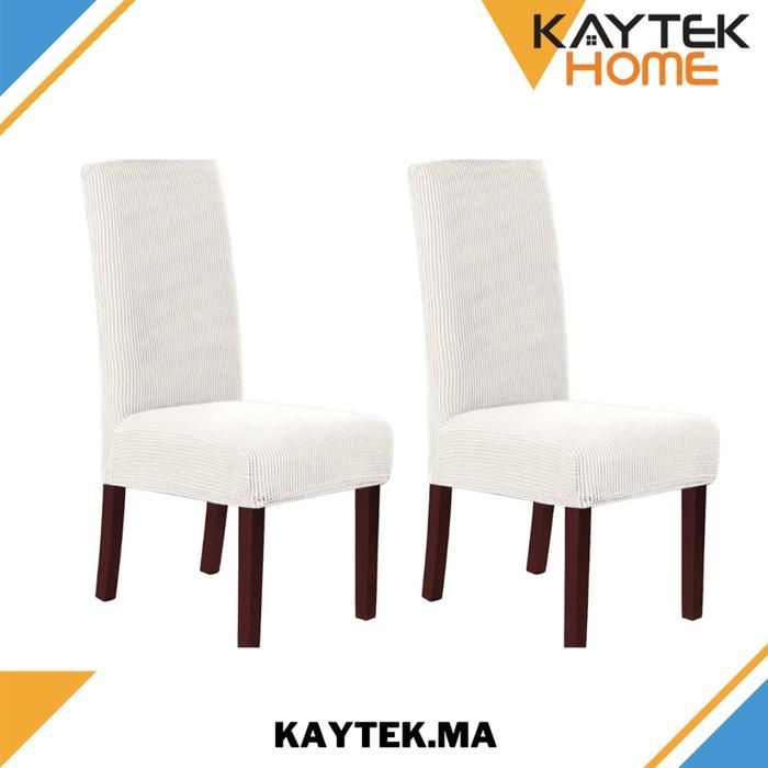 2 x Housse de Chaise Extensible à Tissu Jacquard - Blanc Cassé