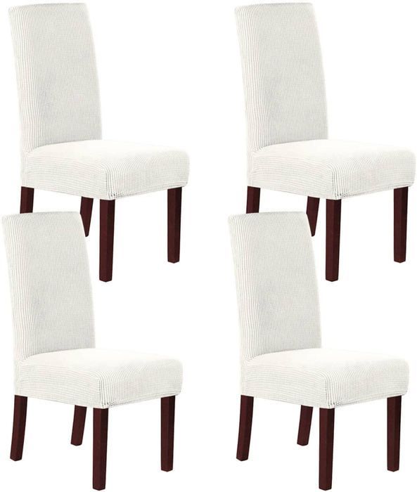 4 x Housse de Chaise Extensible à Tissu Jacquard - Blanc Cassé