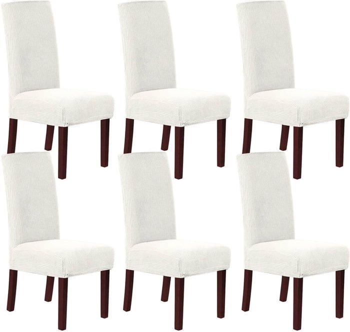 6 x Housse de Chaise Extensible à Tissu Jacquard - Blanc Cassé