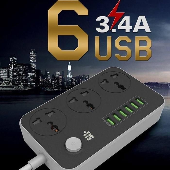 Prise de voyage - SH - SC3604 - 6 ports USB - Longueur de câble 2 m - Multifonctionnelle