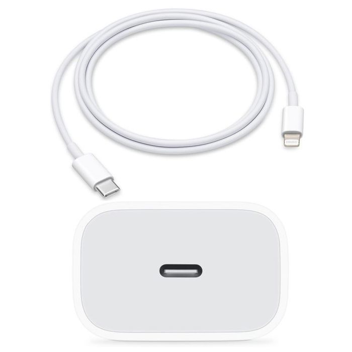Chargeur iPhone Type C - Compatible avec Tous iPhone - Blanc - Prise+Cable 20W