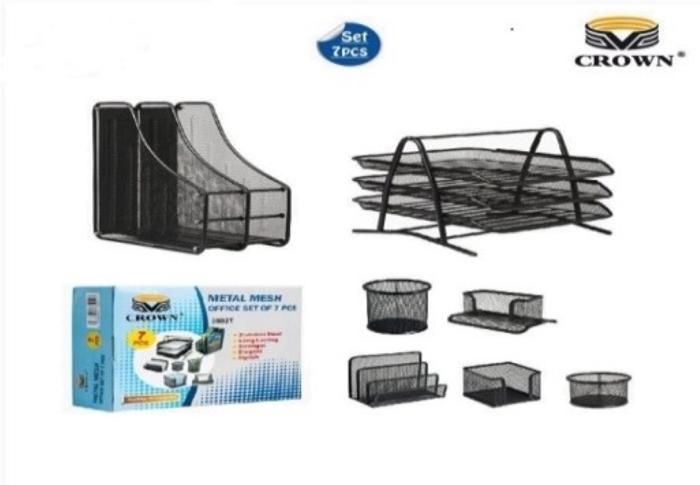 Ensemble de bureau - CROWN - Métallique - 7 Pcs - Noir - Acier inoxydable