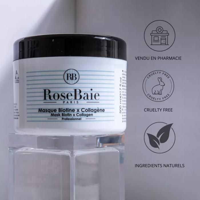 Masque capillaire - RoseBaie - Biotine X Collagène - 500 ml - Anti-chute - Mixte