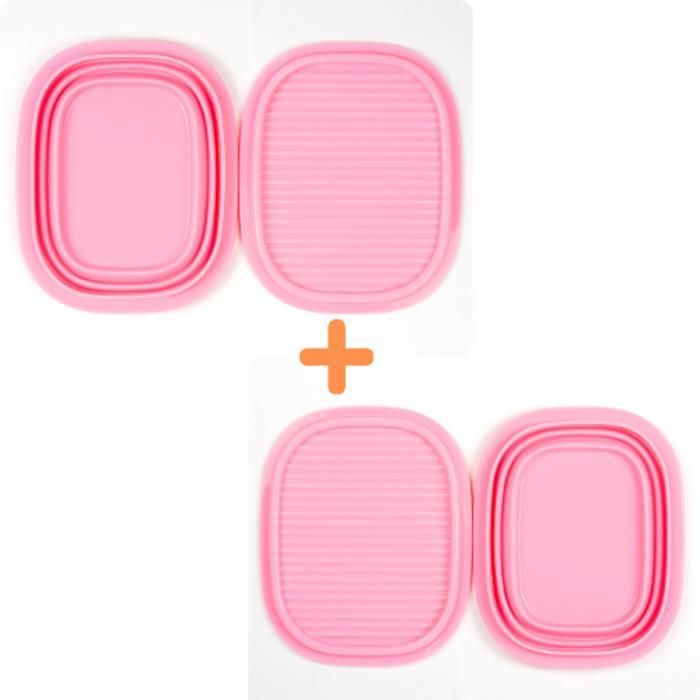 Boîte de repas alimentaire - Silicone - Pliable - Rose - 2 pièces - Couvercles offerts
