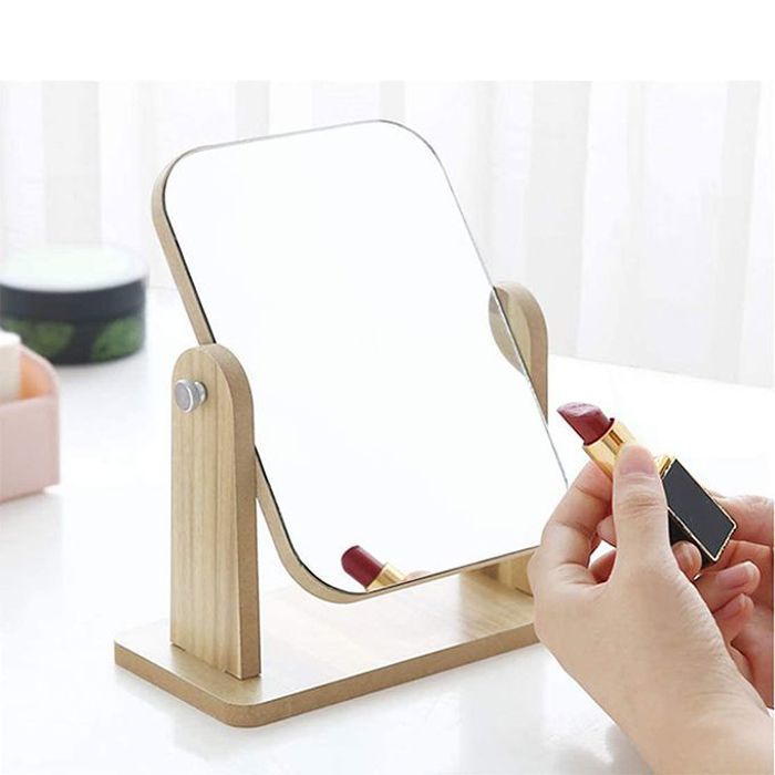 Miroir de Maquillage Rotatif avec Support en Bois Miroir de Table Rectangulaire 103