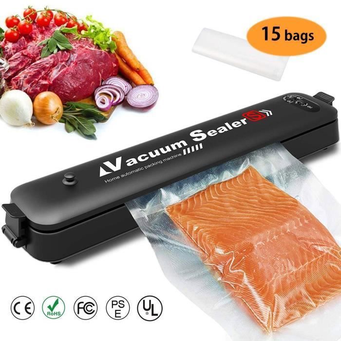Machine Sous Vide - Emballeuse sous vide - 2 Fonctions - LED Voyants - 15 Sacs - Noir