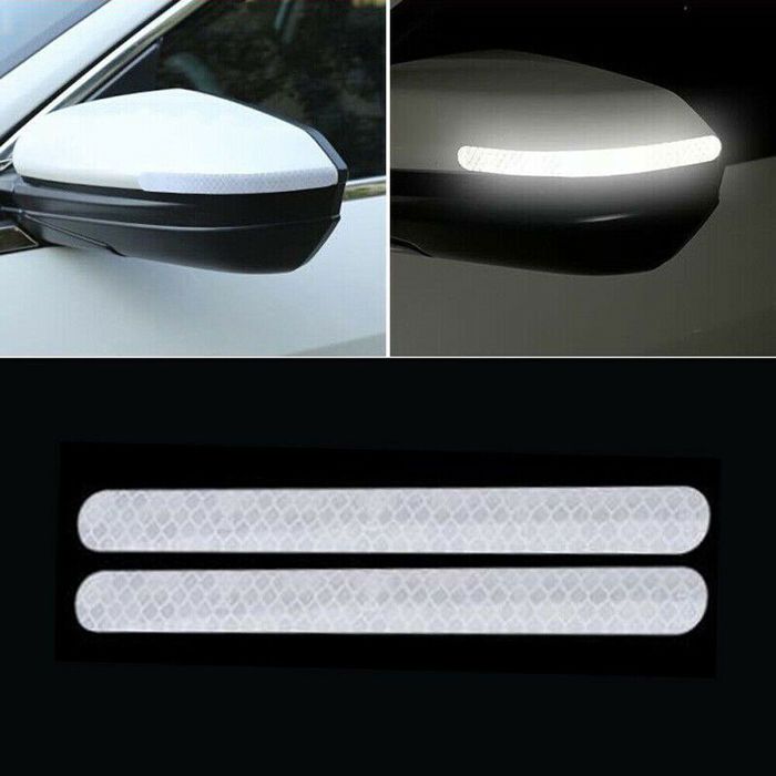 2 pièces Autocollants blanc réfléchissants imperméables pour rétroviseur