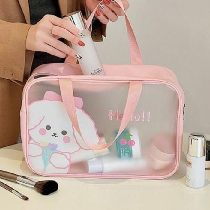 Sac de Maquillage Cherry Dog Large Capacité Transparent et Étanche
