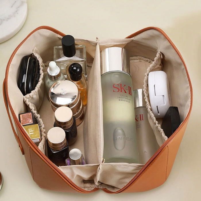 Organisateur de sac de maquillage - GENERIC - Grande capacité - Cuir - Marron - Femme